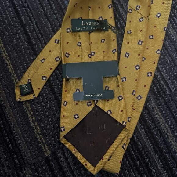 Lauren Ralph Lauren Neck Tie Men’s 100% Silk Yellow Geometric Hand Made NWT USA - Picture 3 of 10
